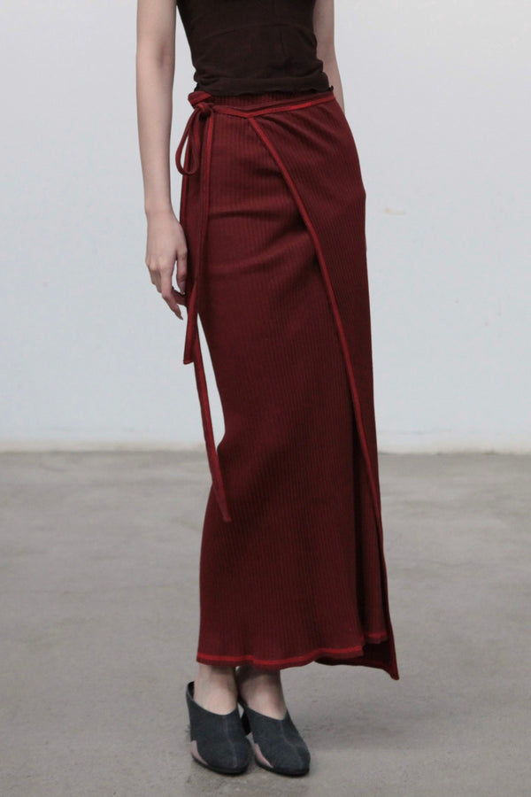 BASERANGE Cotton/Rib Canvas Skirt SKBP-RIB-AU23 Burgundy